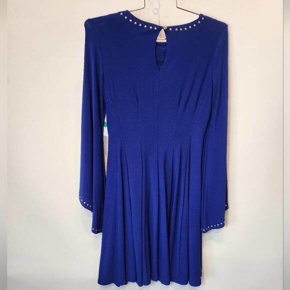 Emma & Michele New Blue Stretch Dress Bell Sleeves Party Dress Size M - Picture 10 of 13
